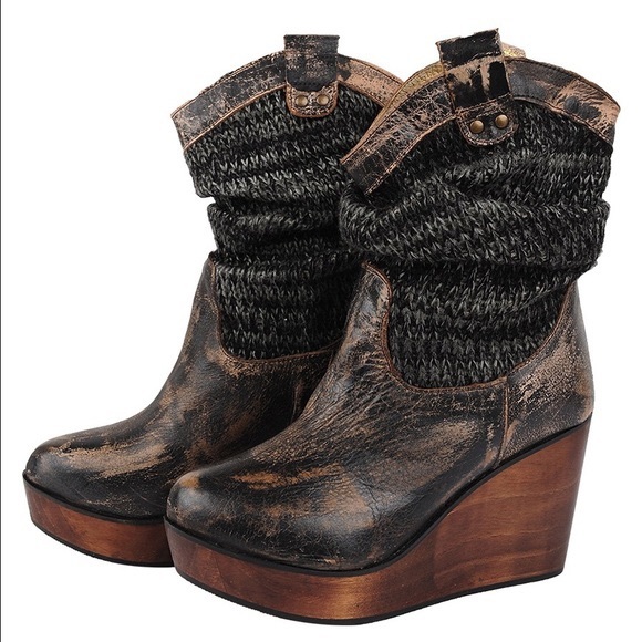 Bed Stu Shoes - Bed Stu | Wool Brown Bruges Wedge Booties